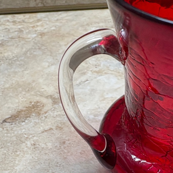 Vintage Pilgrim Glass Pitcher Red Crackle Glass Clear Handle 3 1/2" - Picture 6 of 12